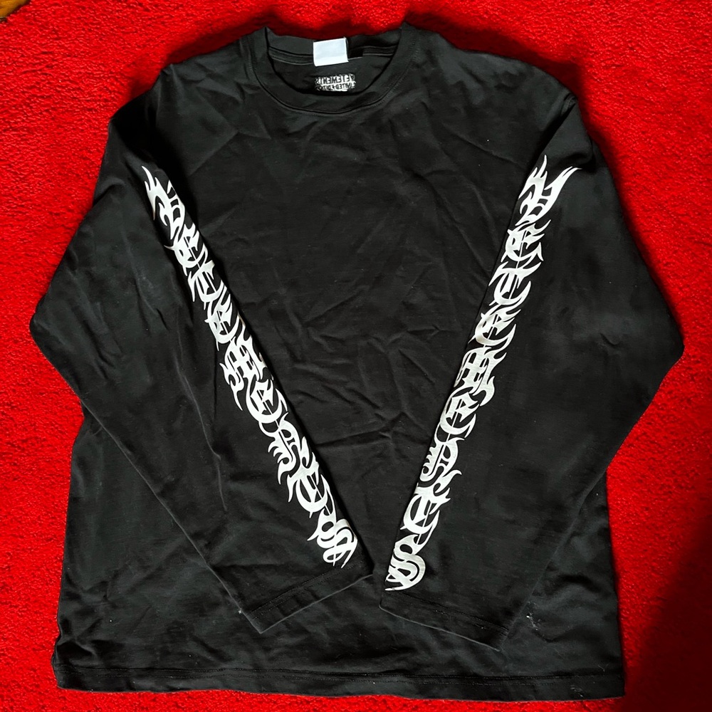 Vetements Black Long Sleeve Tee with Bold Sleeve Design